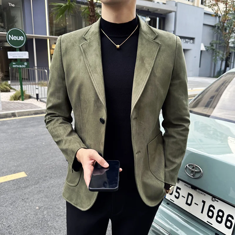 Men High Quality Blazers Stylish Business Suit Jackets Male Slim Fit Fashion Deer Velvet Solid Color Tuxedo Man Casual Clothing