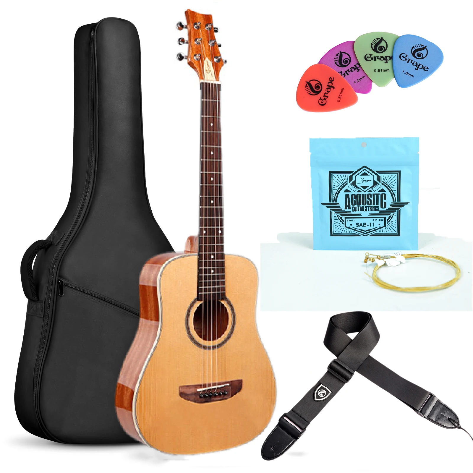 38 Inch Steel String Acoustic Guitar Starter Set, Spruce Top, Mahogany Back Sides Mahogany Neck Gloss Finish Starter Folk Guitar