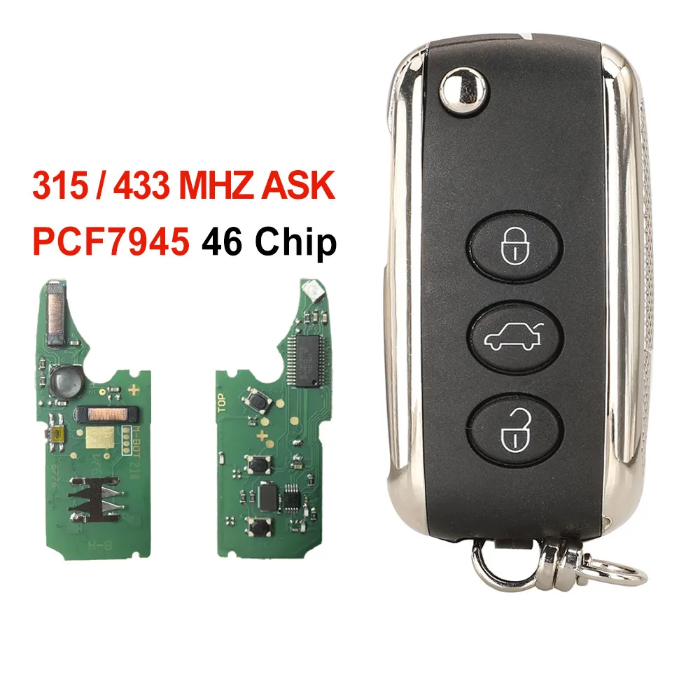 3 button KR55WK45032 3 button 315MHz 433MHz 46 Chip Keyless Flip Smart Key For Bentley Continental GT Flying Spur