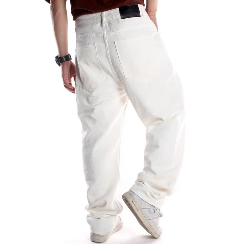 Pantalones vaqueros holgados de estilo Hip Hop para hombre, Jeans rectos de Skateboard, Blanco sólido, holgados, de gran tamaño, baile callejero 44 46, de talla grande