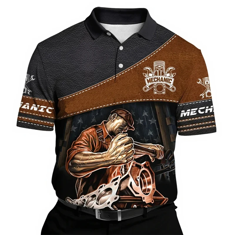 Summer Fashion Mechanical 3d Pirnt Graphic Polo Shirts For Men Clothing Casual Engineer Jersey Lapel Short-sleeved Male Tops 4XL