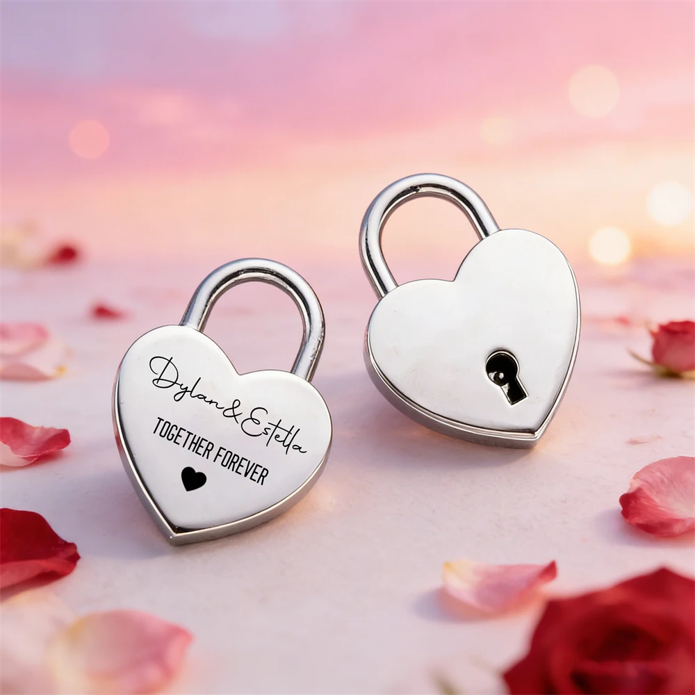 Custom Name Heart-Shaped Padlock Personalized Name Text Lock With Keys Anniversary Gifts Home Decoration Customized Name Lock view 4