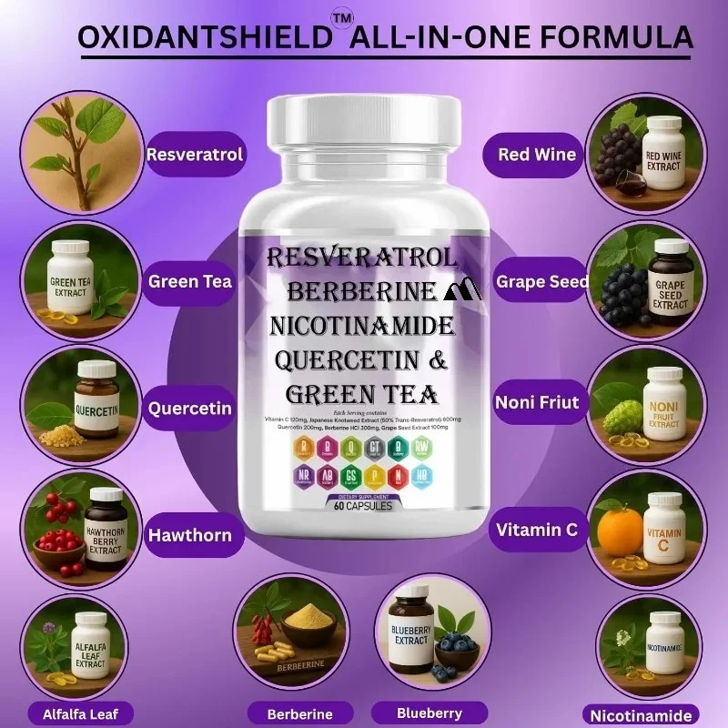 NAD Supplement Resveratrol Berberine, Quercetin, Grape Seeds, Green Tea, Vitamin C Antioxidant Polyphenol Supplement 60 Capsules