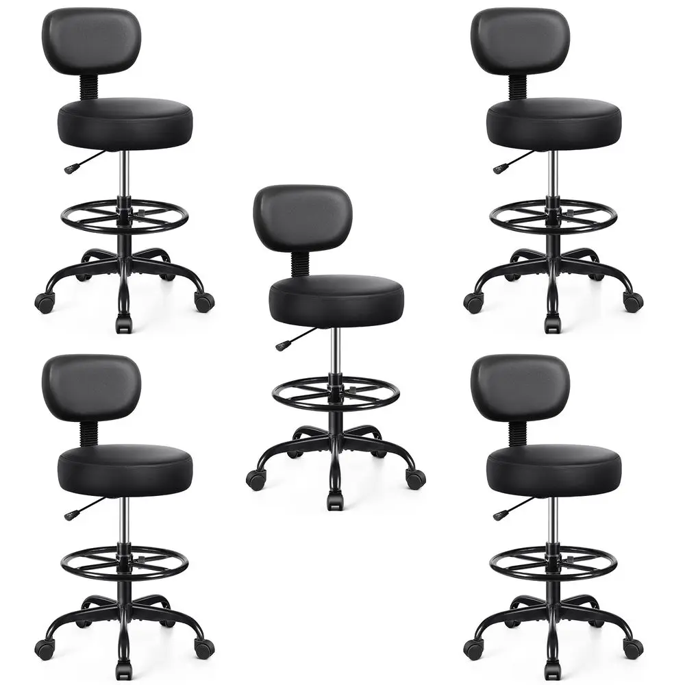 

Attic Drafting Chair with Backrest Adjustable Foot Rest Rolling Stool with Wheels, PU Leather Swivel Stool for Office Spa Studi