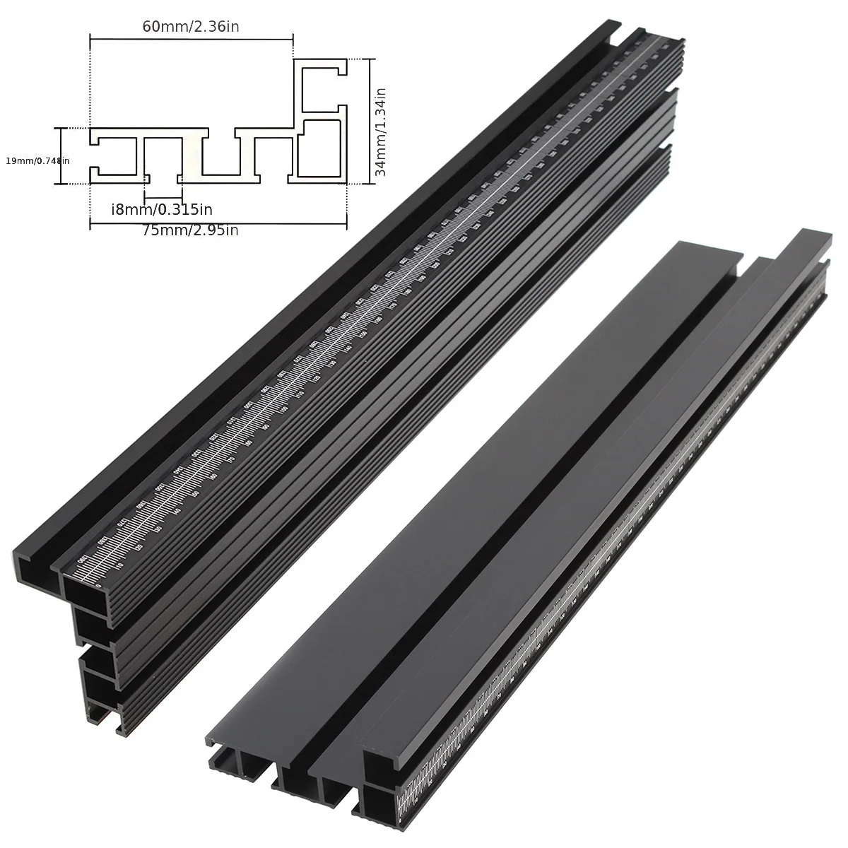 75 Type Black Aluminum Profile Router Fence W/Laser Scale T-Track Table Saw Fence Woodworking T-Slot Miter Track Fence Stopper