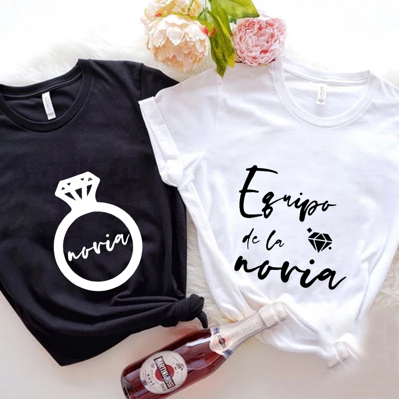 

Team Bride T-Shirt Bachelorette Hen Bridal Shower Wedding Party Tops Short Sleeved Tshirt Spanish Women Single Farewell Tees