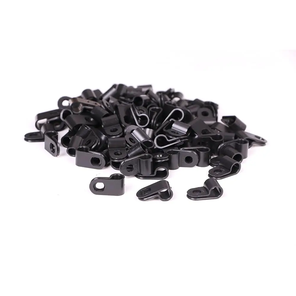 

Black Nylon Screw Mounting R Type Cable Clamp Fastener Plastic Wires Cord Clip Fixer Holder Organizer for 1/4 Inch /6.35mm D