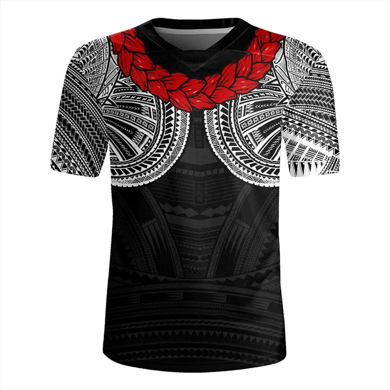 3D Printed The Republicof Samoa Map Flag Rugby V Neck T Shirt American Samoa Emblem Graphic Short Sleeves Vintage Mens Clothing