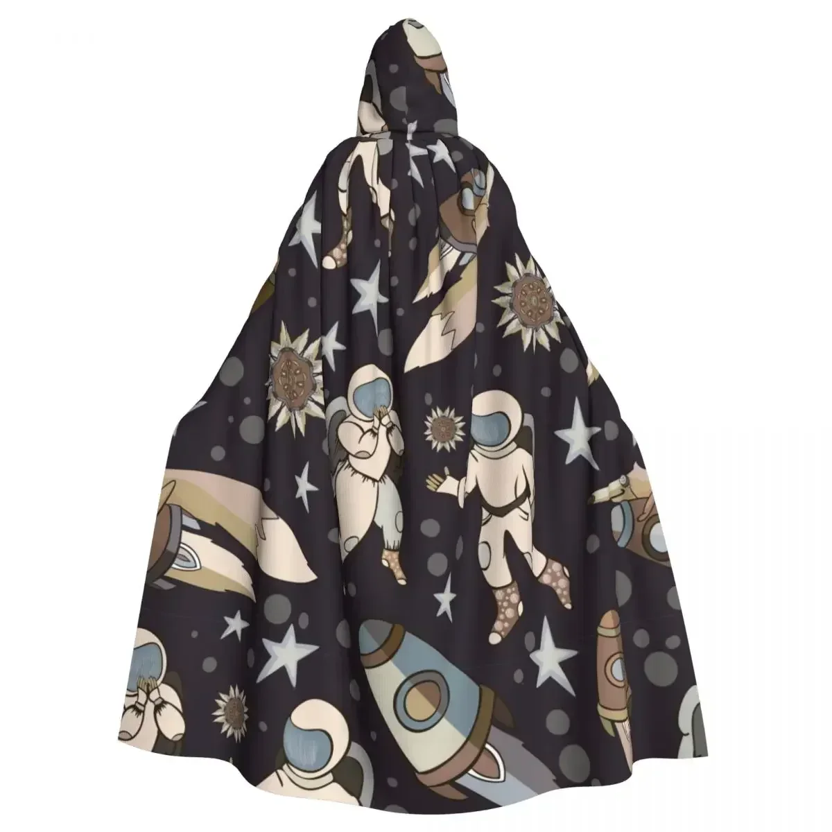 Hooded Cloak Polyester Unisex Witch Cape Costume Accessory Space Planet Star Rocket Fox Elf Purim