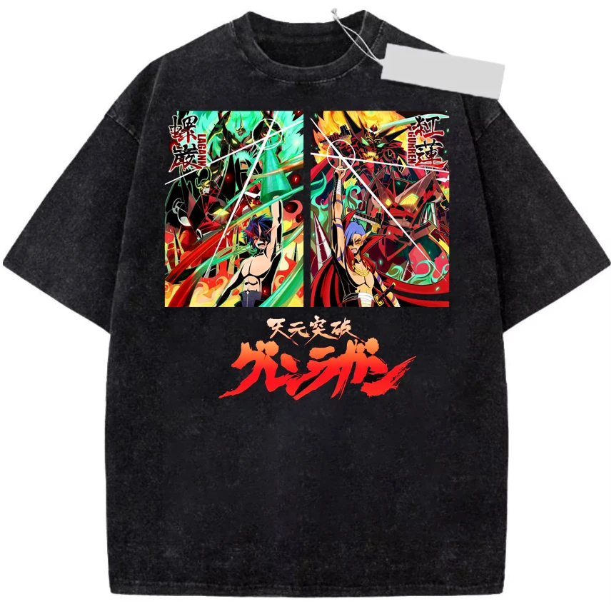 Anime Tengen Toppa Gurren Lagann Just Who The Hell Do You Think I Am Letter Print T-shirt Men Women Retro Washed Summer New Tee