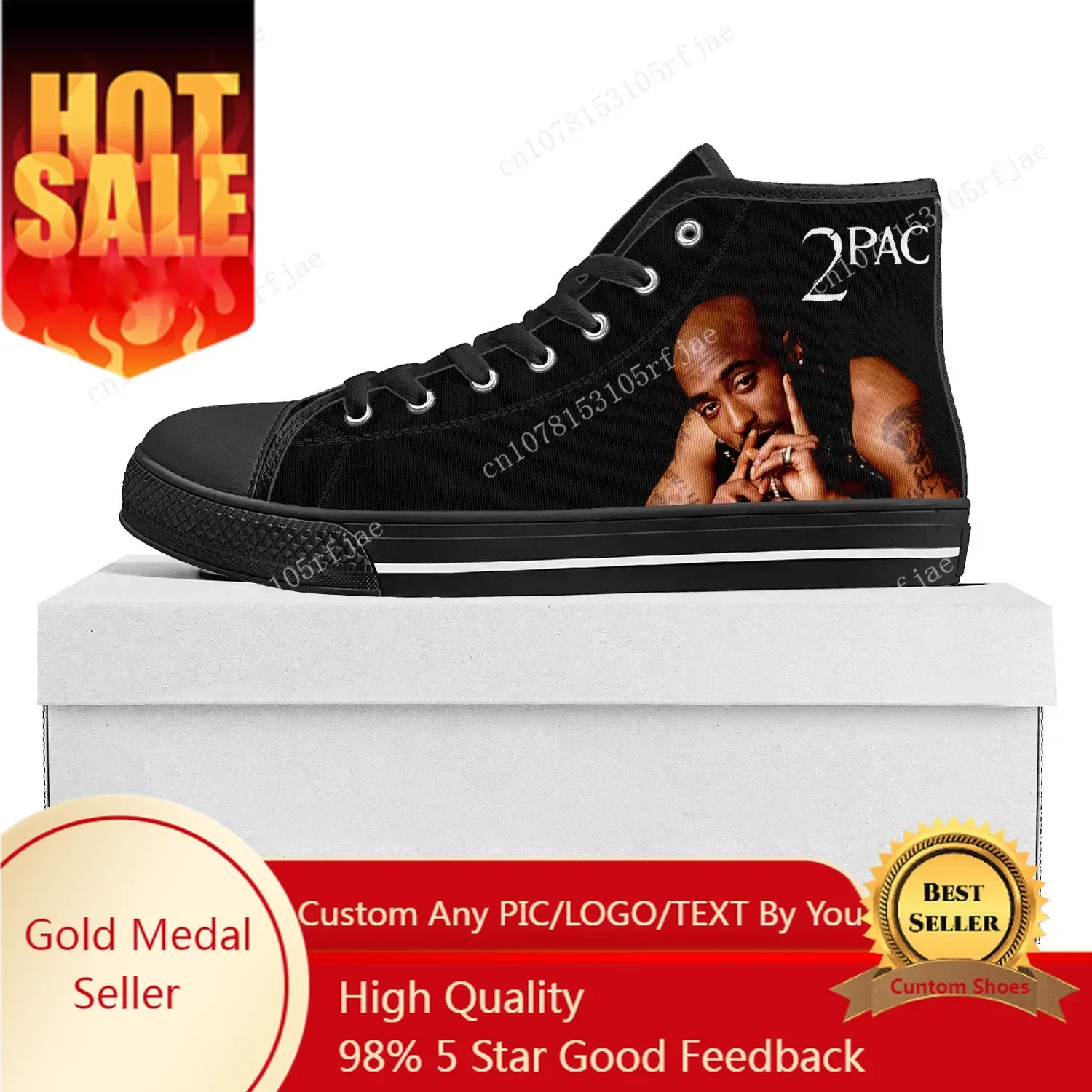 2Pac Hip Hop Rapper Tupac Pop High Top High Quality Sneakers Mens Womens Teenager Canvas Sneaker Couple Shoe Custom Shoe Black