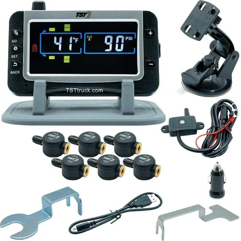 507 Tire Pressure Monitoring System with 6 Flow Thru Sensors and Color Display for Metal Valve Stems by Truck System