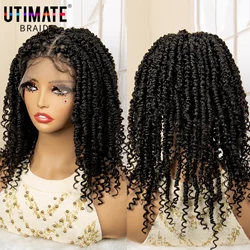 Full Lace Twist Braided Wig Synthetic Knotlss Box Braids IWg for Black Women 14 Inches Short Bob Braiding Wig with Curly Ends