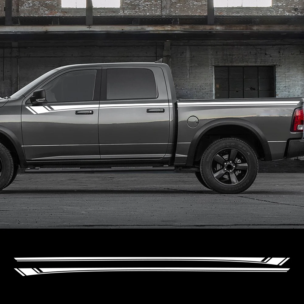 2PCS Car Door Side Skirts Long Striped Stickers Waterproof Vinyl Decals Car Body Decor Sticker Accessories For Dodge RAM 1500 view 2
