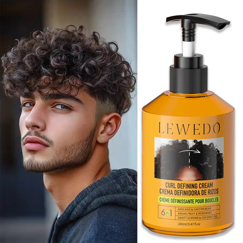 Crema para Rizos de Aceite de Ricino para Hombre de 280 ml con Romero y Menta para Controlar los Rizos, Crema Hidratante para Peinar el Cabello, Cuidado para Cabello Rizado