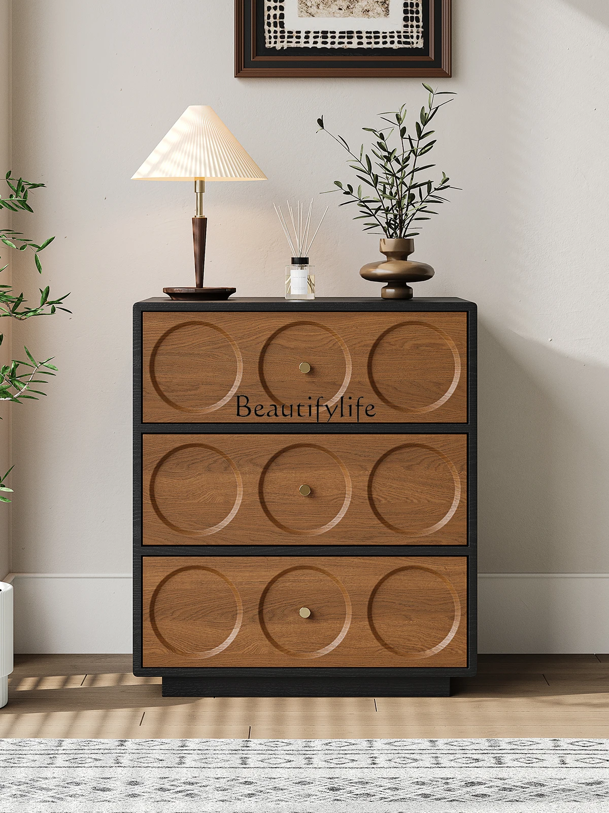 

Walnut antique chest, living room against the wall, solid wood retro storage cabinet
