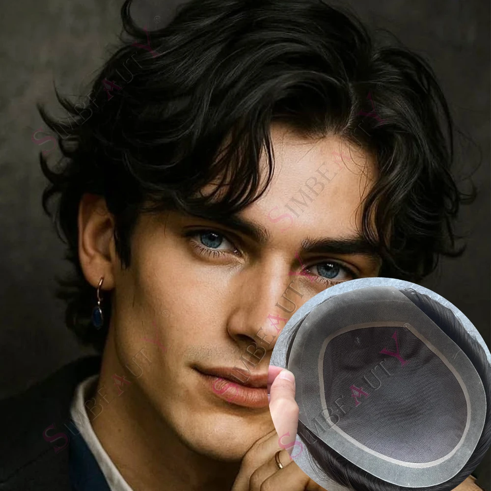 

Undetectable Male 30mm Wave Super Durable Fine Mono NPU Toupee Natural Hairline Men's Curly Black Human Hair Capillary Prosthesi