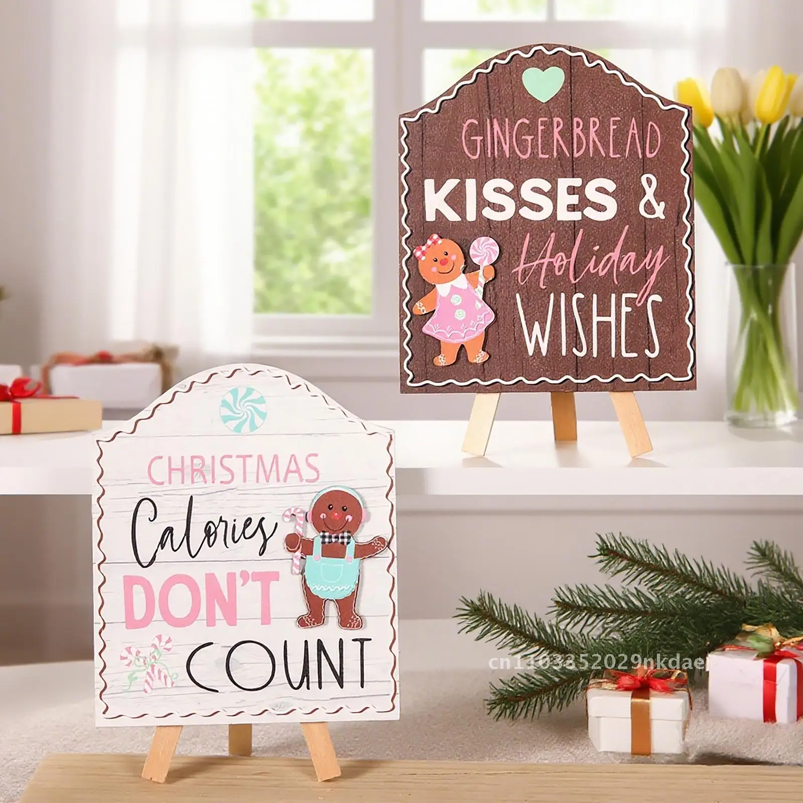 

Wooden Biscuit Man Shop Welcome Pendant Christmas Gingerbread Man Wooden Plate Ornaments Christmas Decoration