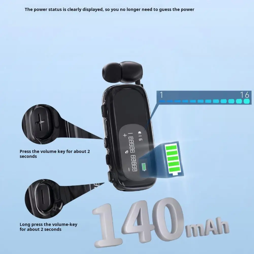 سماعات أذن بدون استخدام اليدين، سماعات أذن لاسلكية بخفيفة الوزن مع شاشة رقمية مقاومة للماء للضوضاء