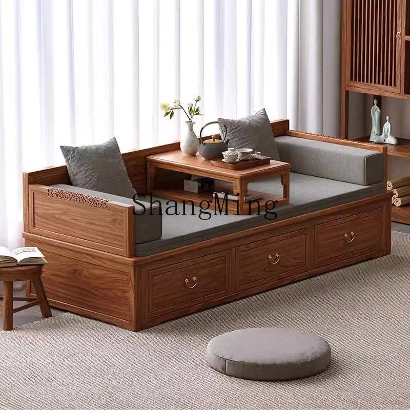 

FG new Chinese solid wood Arhat bed push-pull retractable folding sofa bed multi-function living room storage