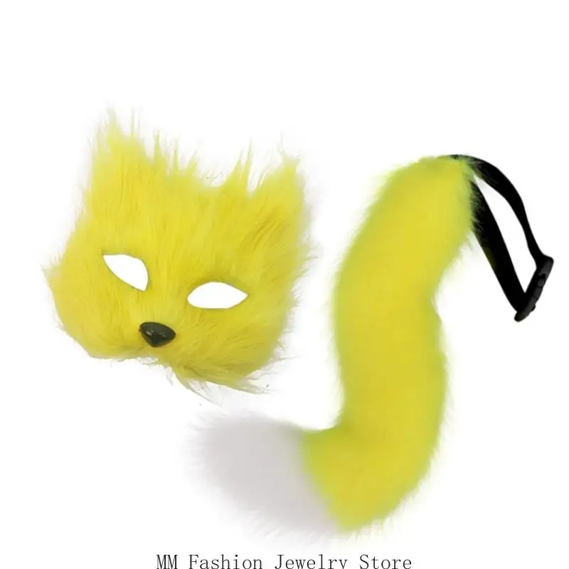 D0UB 여우 의상 액세서리 할로윈 의상 코스프레 파티 소품 여우 마스크 고양이 반 얼굴 마스크 여우 꼬리 성인 키즈