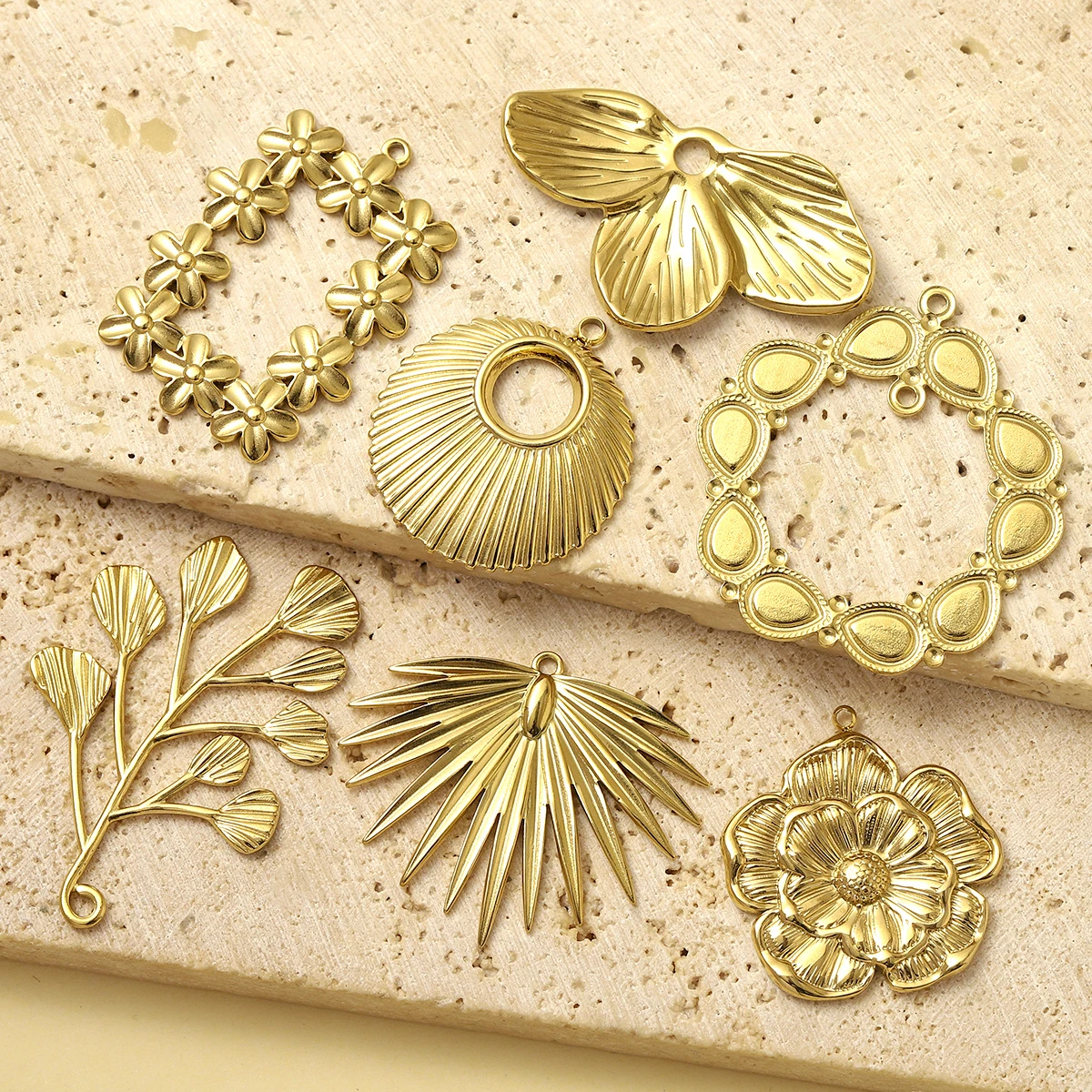 5pcs/Lot French Stainless Steel Garland DIY Earrings Charms Flower Heart Necklace Pendants Women\'s Ginkgo Leaf Jewelry Wholesale