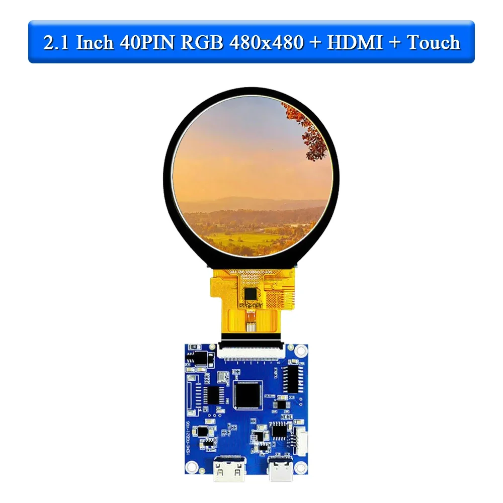 Écran Tactile TFT LED HD IPS Rond de 2.1 Pouces, 480x480, Wild éventuelles I RVB, Pilote MIPI HDMI, ST7701S