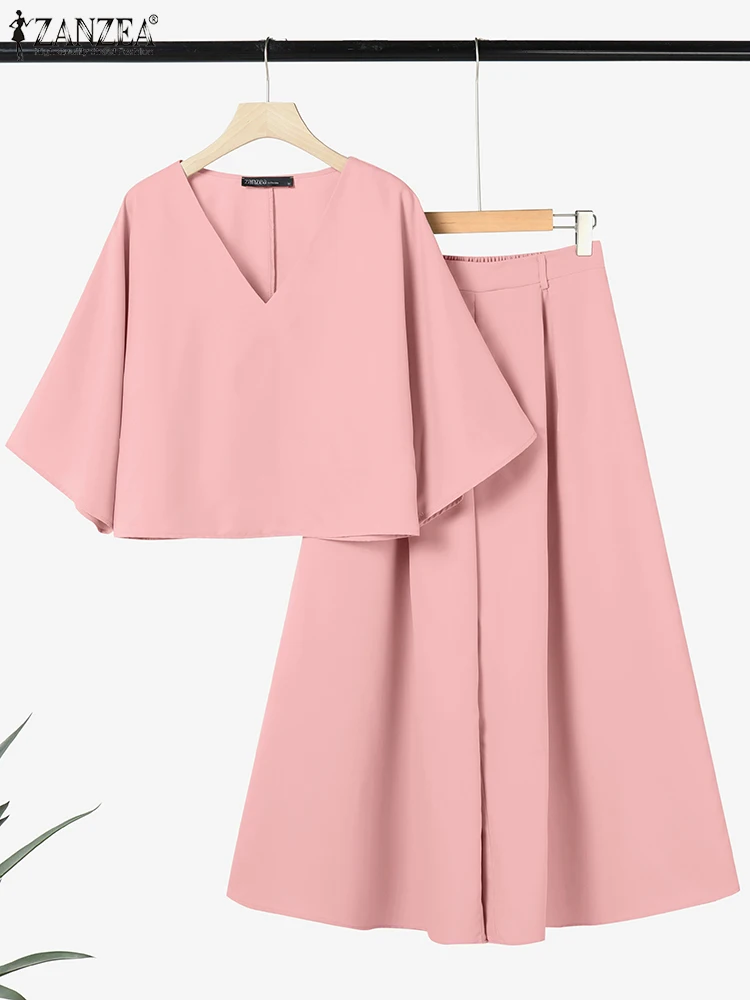 แฟชั่น 2PCS ผู้หญิงฤดูร้อนกางเกงชุด ZANZEA 2 ชิ้นชุด V คอ 3/4 แขนเสื้อกางเกงชุดลําลองชุดทํางาน