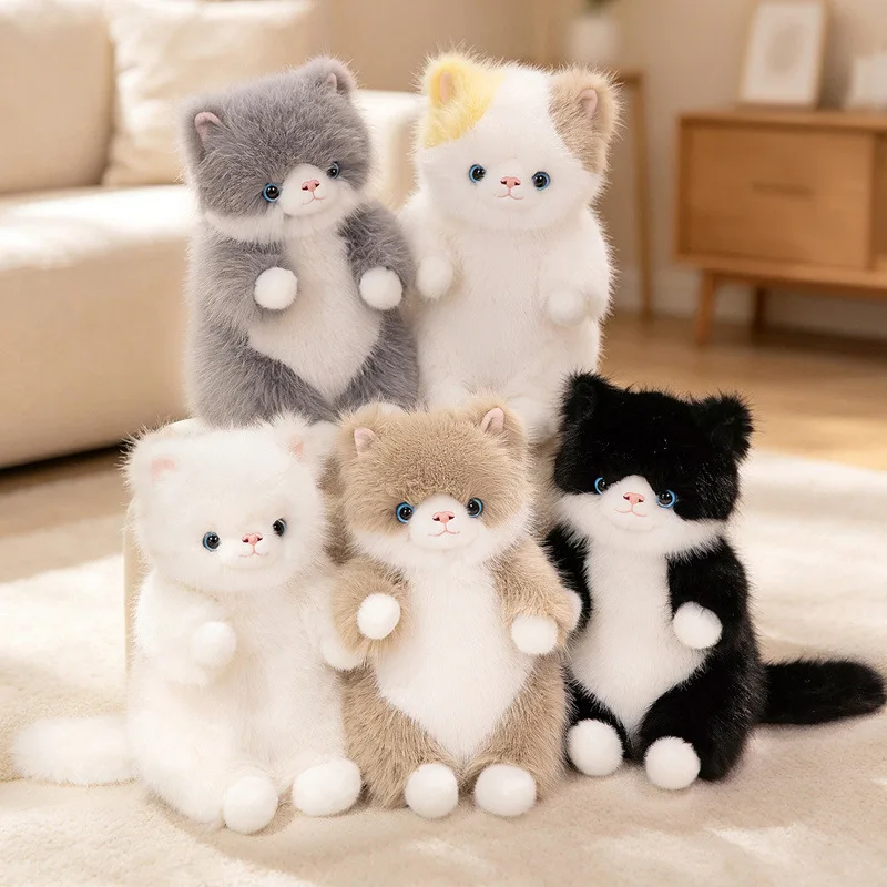 32cm Cute Tri-coloured Cat Plush Toy Cartoon Simulation Kitten Plush Stuffed Animal Grey Cat Kids Plush Toy Room Decor For Gift