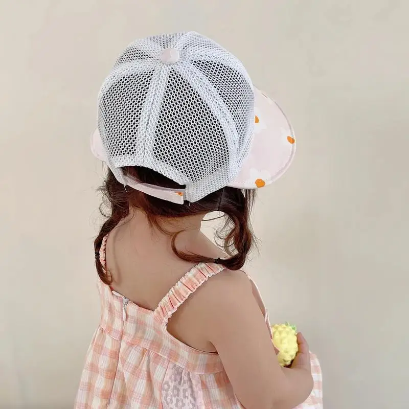 Mesh Baby Bucket Hat Sweet Floral Sun Hats Breathable Girls Visor Cap Summer Travel Sunscreen Foldable Babies Accessories 1-3Y