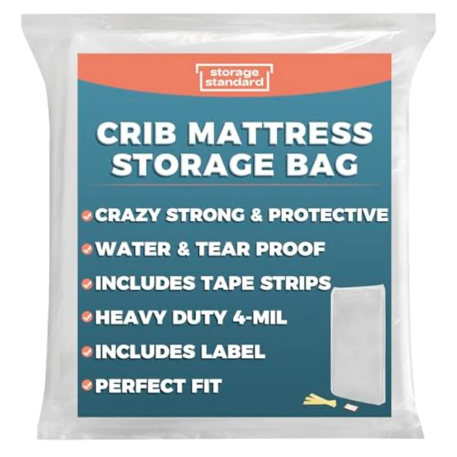 

Crib Mattress Storage Bag - Waterproof and Reusable Mattress Bags for Moving, Heavy-Duty 4-Mil Plastic with Tape Strips and Lab