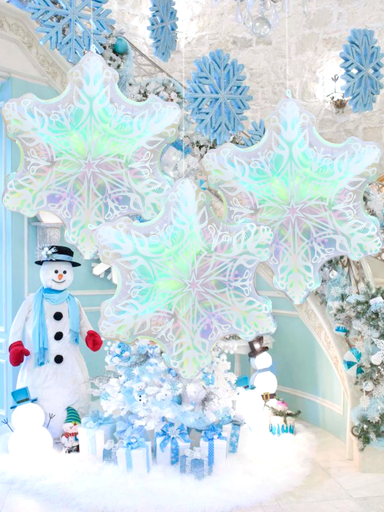 1/3/6pcs transparent snowflake aluminum foil balloons, ice and snow theme party, birthday, Christmas, winter party, New Year