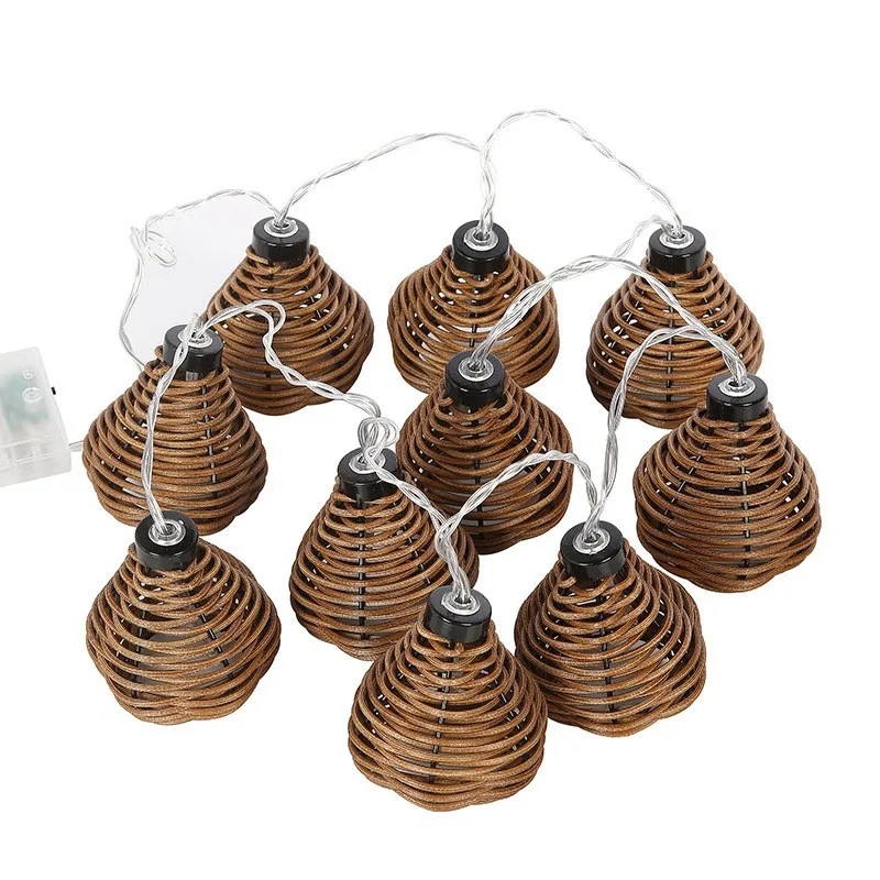 2Pcs solar imitation rattan decorative light string crossborder water drop-shaped indoor courtyard and outdoor garden decoration