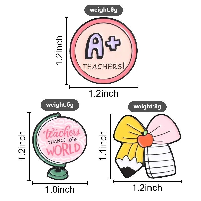 Teacher Appreciation Enamel Pins Globe Pencil Notebook Bow Apple Brooches Educators Lapel Badges Jewelry Gift for Friends