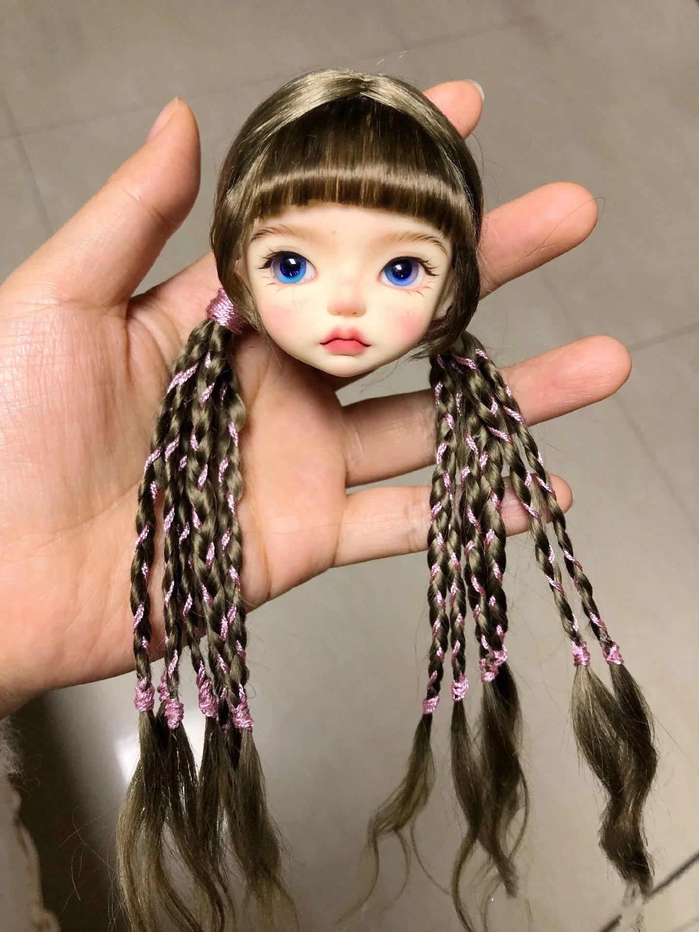 

OB11 doll hair hard head shell bangs wig, brown more braid 1/8 BJD doll mohair free shipping