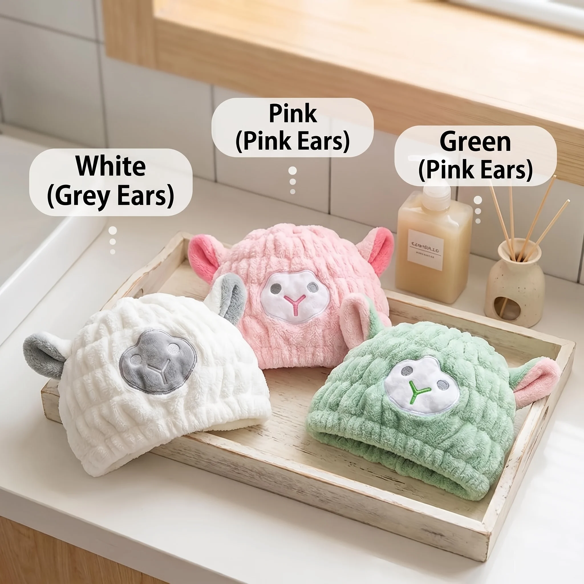 Cute Lamb Shaped Coral Fleece Hair Towel Women Thick Quick Dry Water Absorbent Wrap Home Bathroom Post Shower Drying Accessory