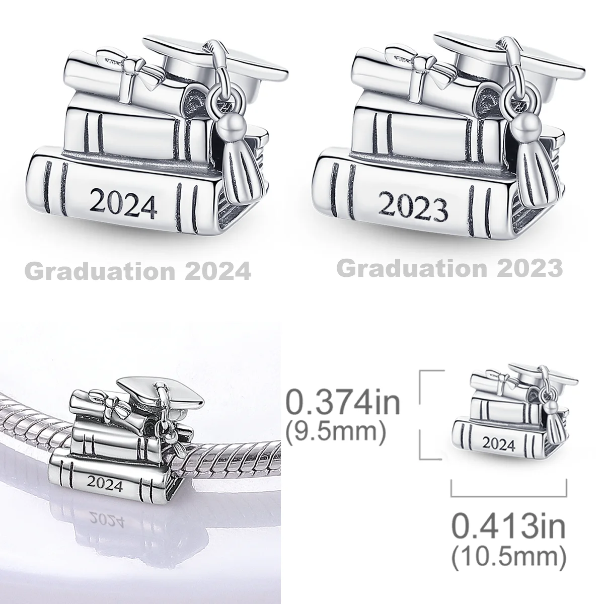 Happy 2024 Graduation Season Charms Bead 925 Silver Owl Bachelor Cap Dangle Fit Original Bangle Bracelet Jewelry Classmate Gift