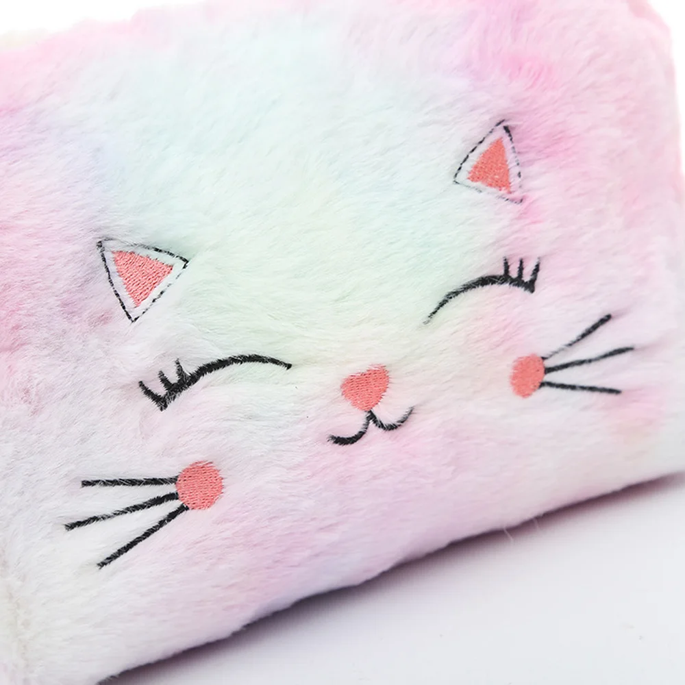 Imagem -03 - Bolsa de Pelúcia Gatinho Kawaii Desenho Animado Estojo de Lápis Zíper Fofinho de Grande Capacidade Estojo de Caneta Material Escolar Armazenamento de Cosméticos