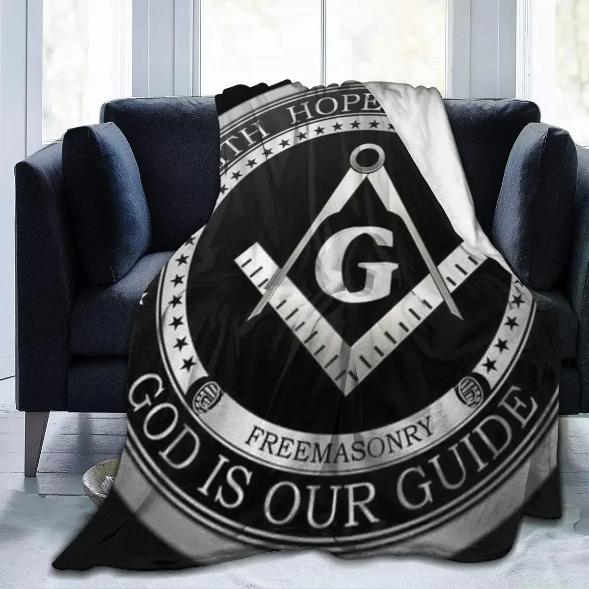 Masonic Faith Hope and Charity Freemason Logo Black Blanket Extra Soft Flannel Throw Blankets Cloak Oversized for Sofa Bed Gifts