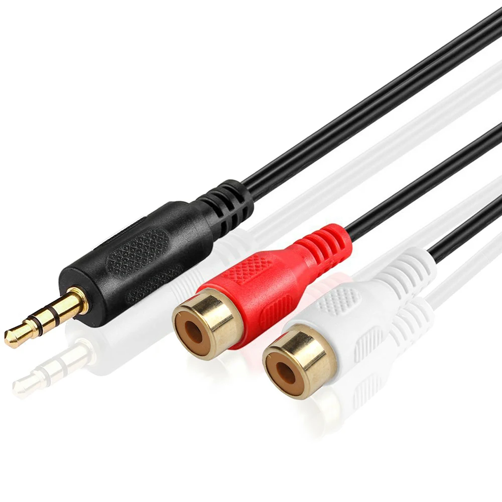 Gold 3.5mm 1/8 Stereo Female Mini To 2 Male For RCA  Adapter Audio Y Cable Bi-directional Adapter Audio Stereo AUX Cable