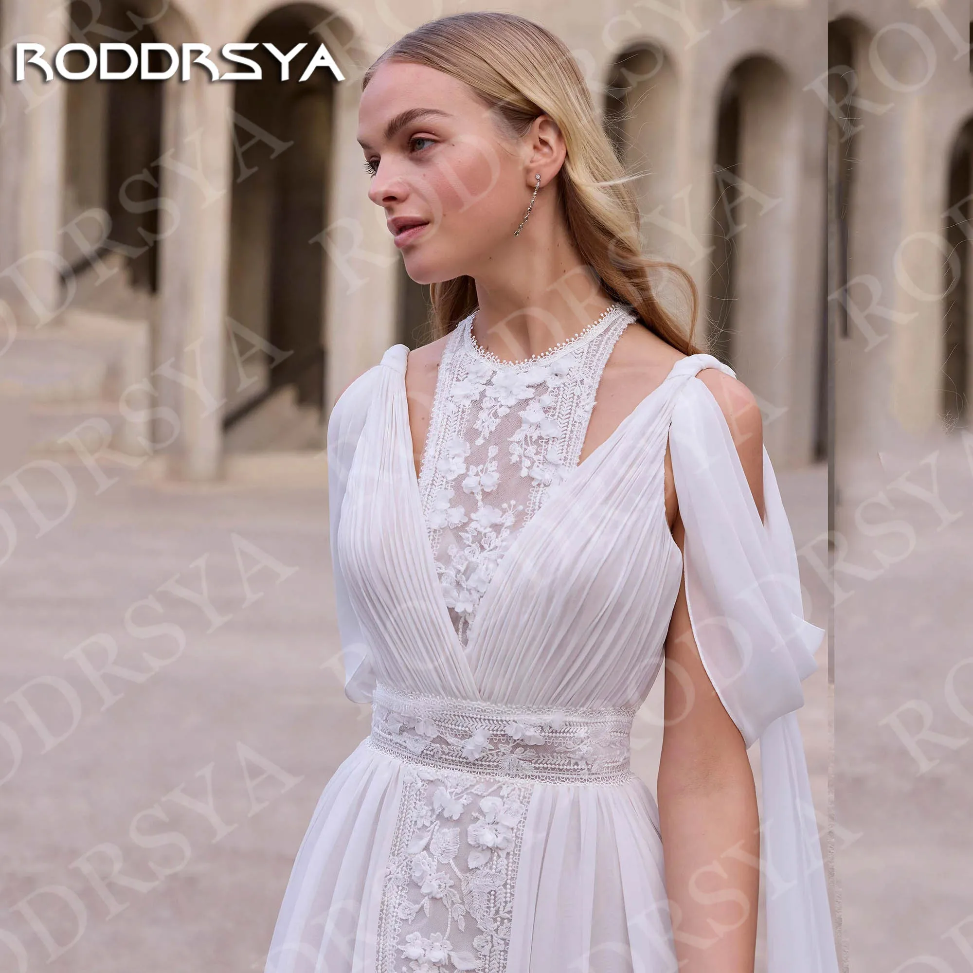 RODDRSYA Bohemian A Line Wedding Dress Lace Chiffon Appliques Elegant Off Shoulder Bridal Gown Long Customized robe de mariée