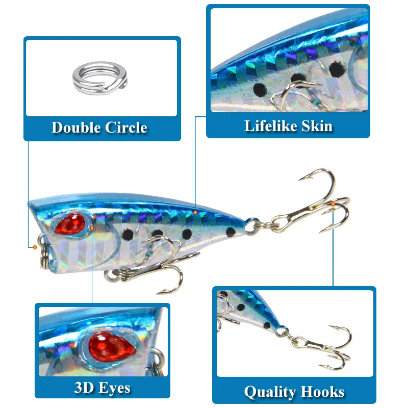 5 Pcs Lure Bait Set 5 Colors 3D Eyes Floating Mini Wave Crawler Imitation Fake Baits Bait-like Hard Bait Fishing Gear Products