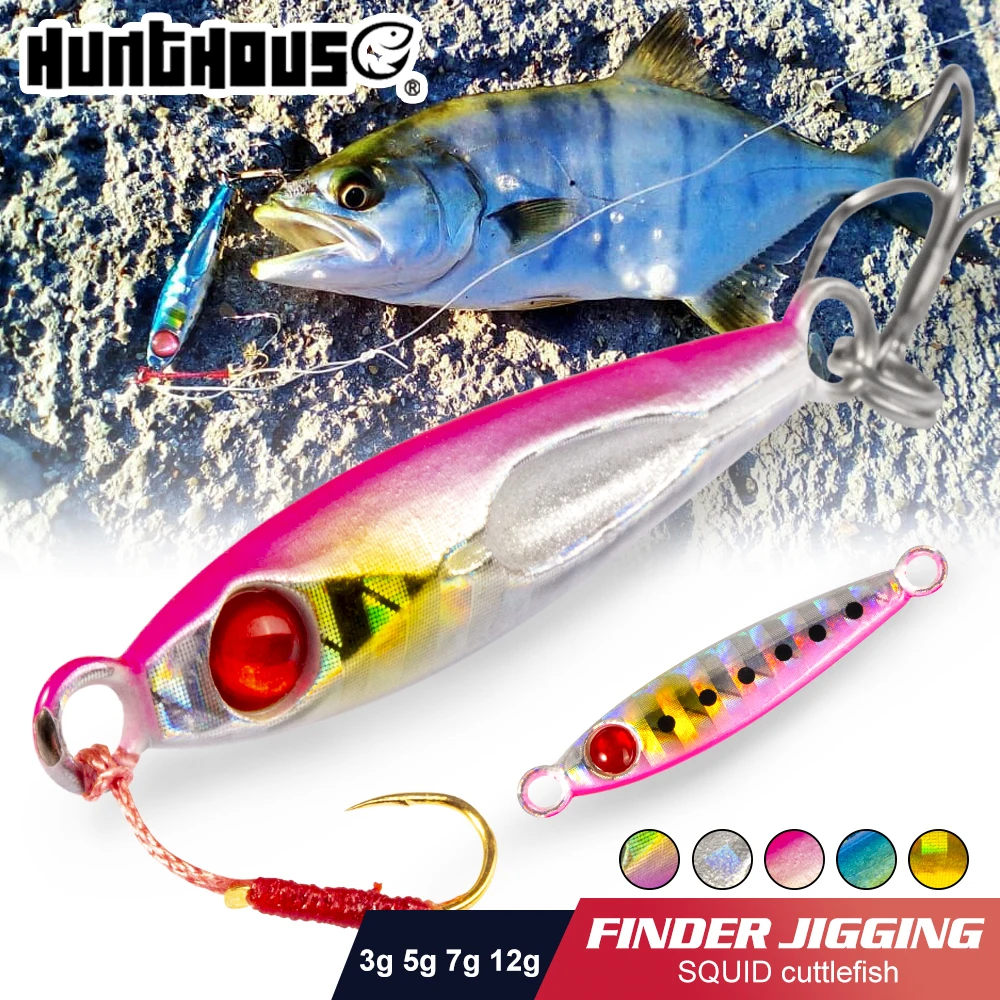 Plantilla de Metal HuntHouse, Micro plantilla, señuelo de pesca de caída lenta, 46mm, 12g, señuelos de Jigging, anzuelo de origen Biat para Aji Fish Jack Eye Finder LW809