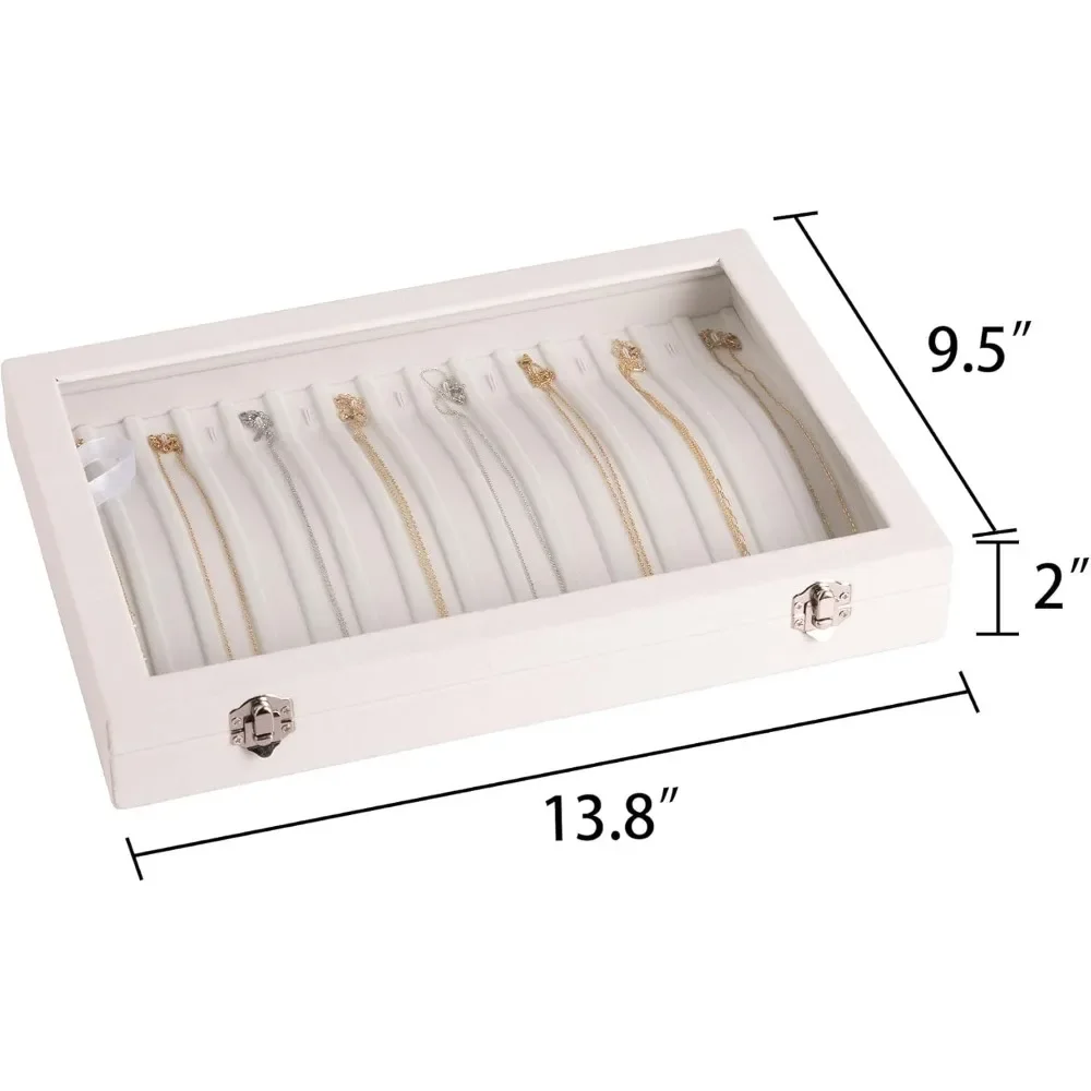 15 Hooks Necklace Tray Velvet Neckalce Organizer with Clear Lid Lockable Necklace Holder Box Jewelry Organizer for Pendants