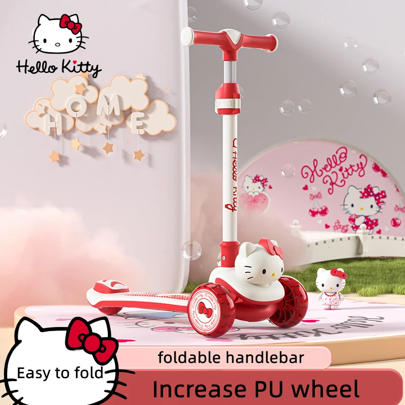 Kawaii Sanrio Anime Hobby Hello Kitty Foldable Scooter Children 3-6 Years Old Scooter Pedal Pulley Car Birthday Present