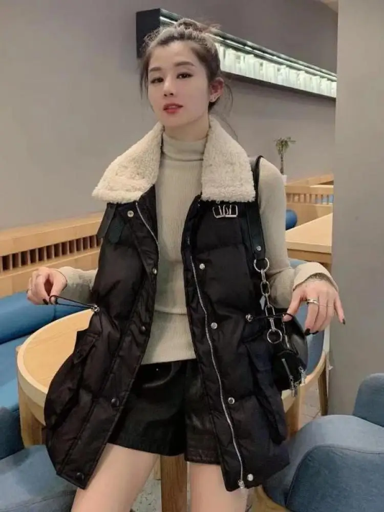 

Korean Version Winter 2025 Patchwork Single Breasted Cotton Vest Coat Woman Sleeveless Holiday Warm Short Tank Jacket Streetwear