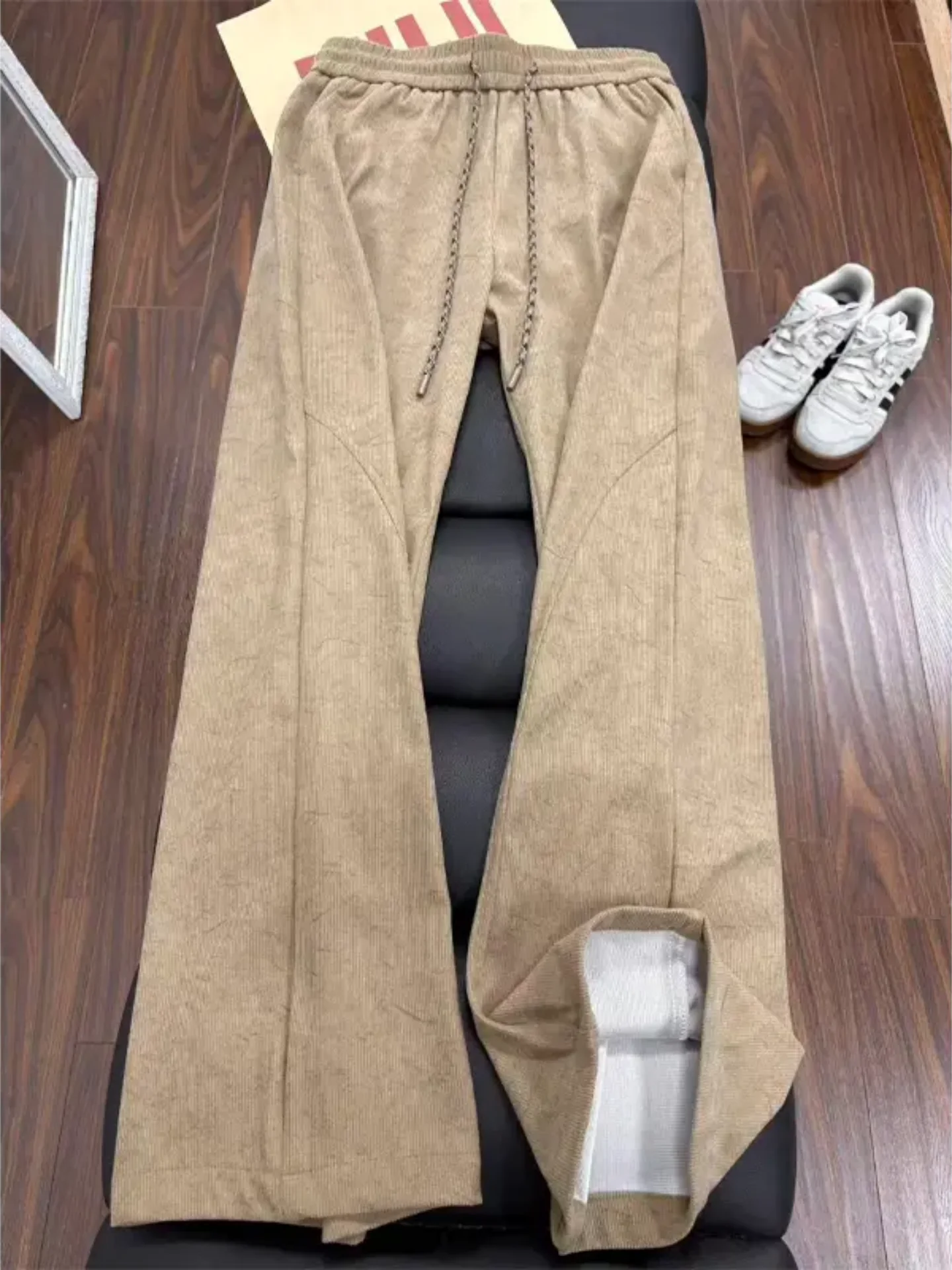 Khaki Casual Sweatpants Men's American Straight Leg Sports Pants 3D Tailoring Drawstring Wide Leg Pants Youth Active Style