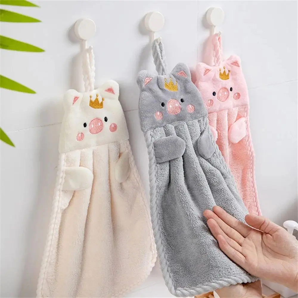 Soft Korean Style For Household Wall Kitchen Hand Towel Cartoon Pig Embroidery Handkerchief