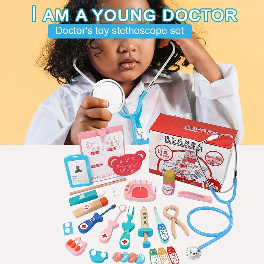 Wooden Pretend Play Doctor Educational Toys for Children Medical Simulation Medicine Chest Set for Kids Role Playing Pretend Toy