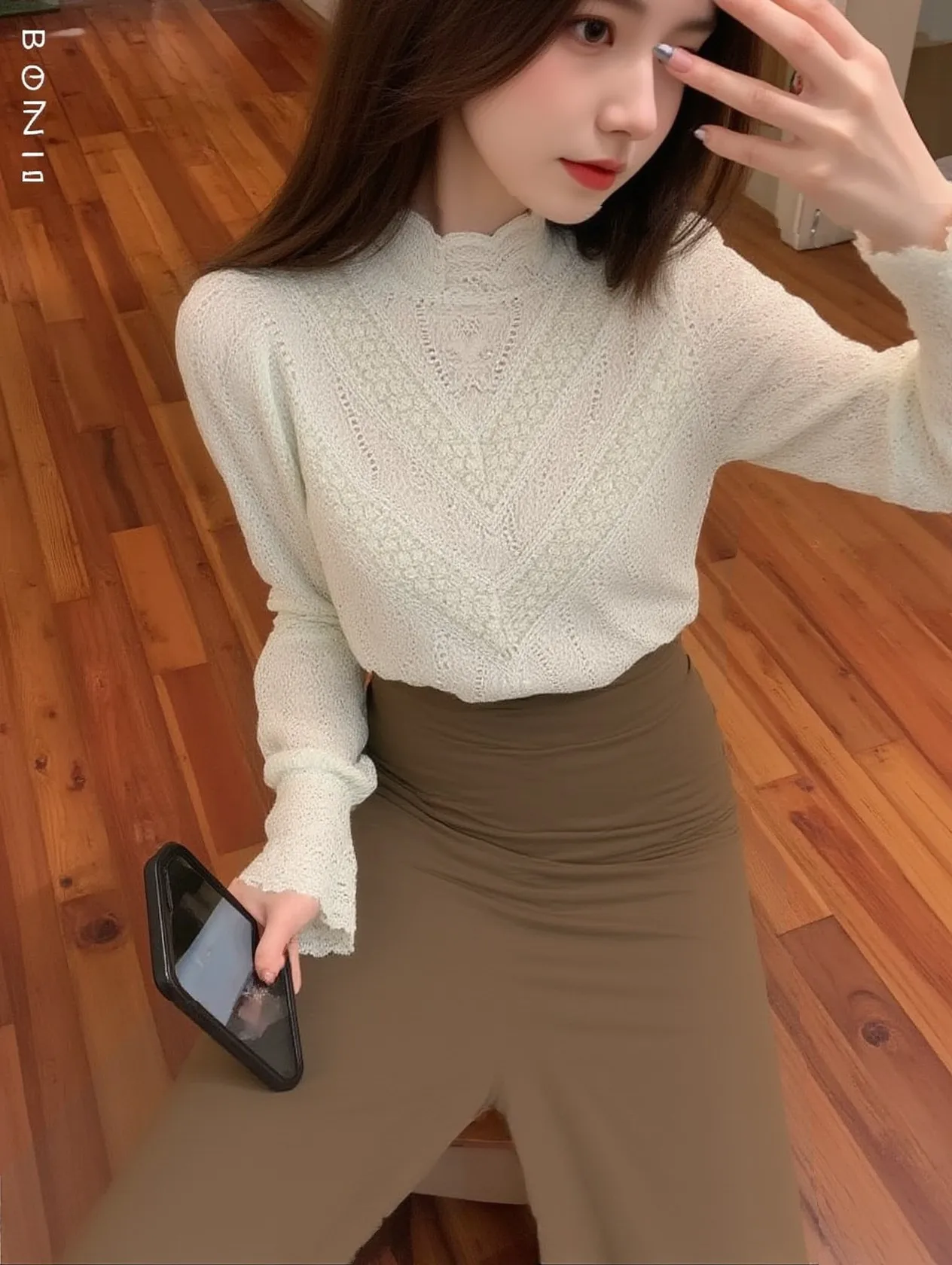 Blouses Women Elegant Lace-adorned Half-high Tailored French Refinement Solid Spring Autumn Poised Minimalist Graceful Style